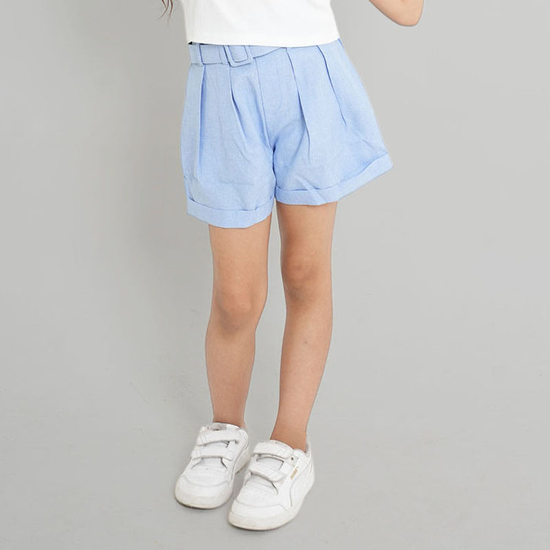 Girls Blue Pleated Shorts Shorts