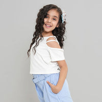Girls White Short Sleeve Round Neck T-Shirt Tops