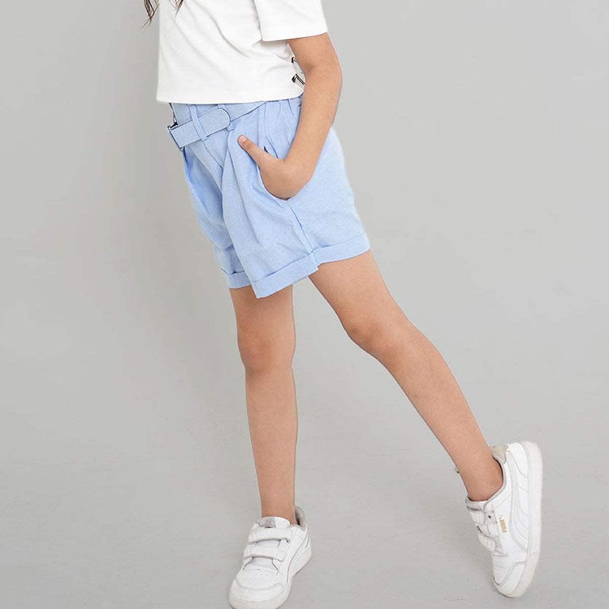 Girls Blue Pleated Shorts Shorts