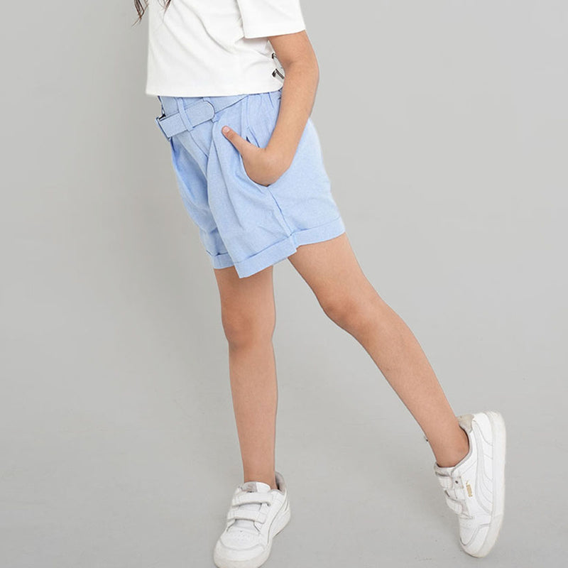Girls Blue Pleated Shorts Shorts