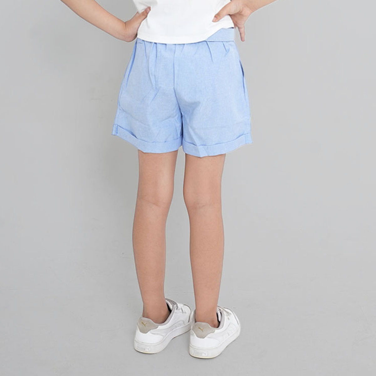 Girls Blue Pleated Shorts Shorts