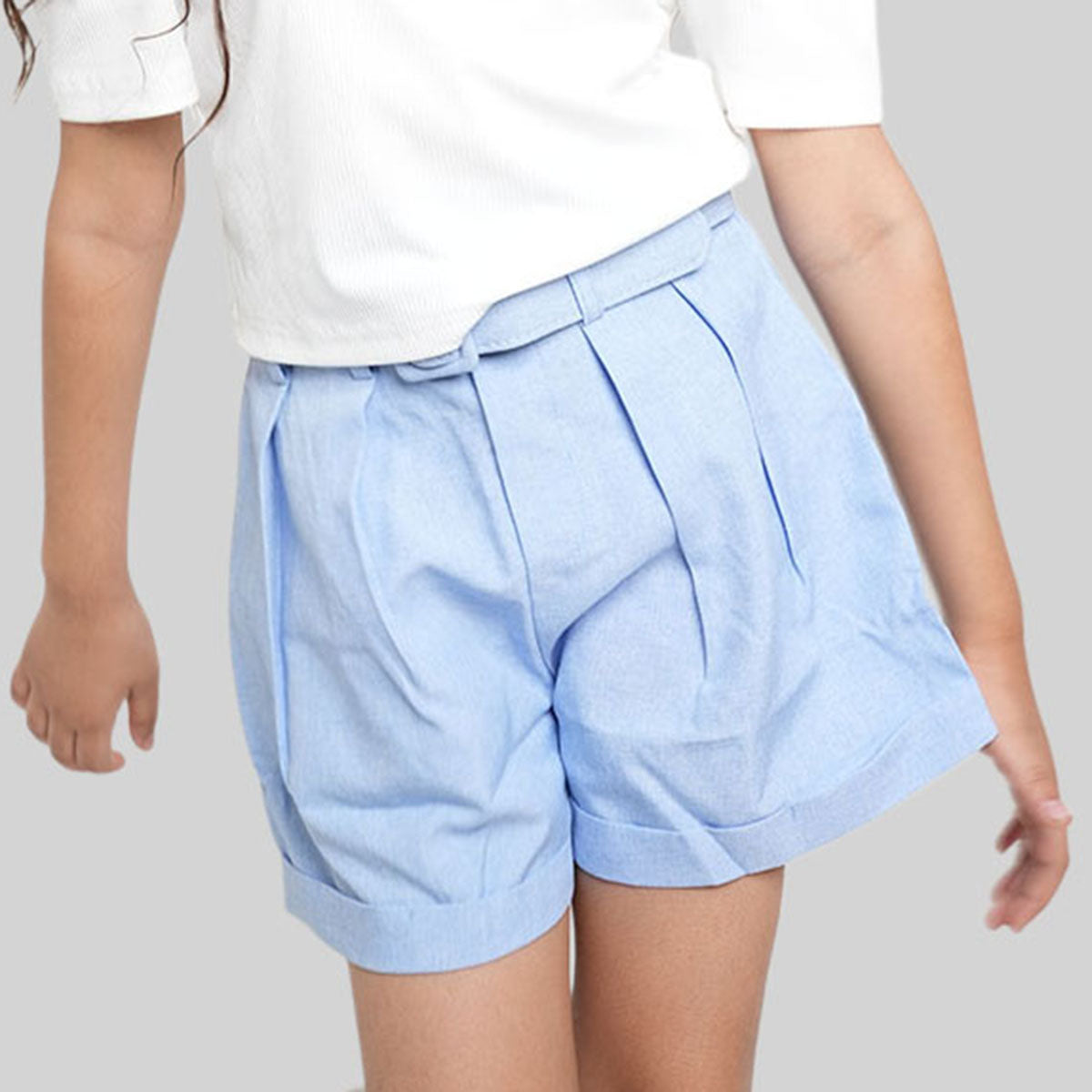 Girls Blue Pleated Shorts Shorts