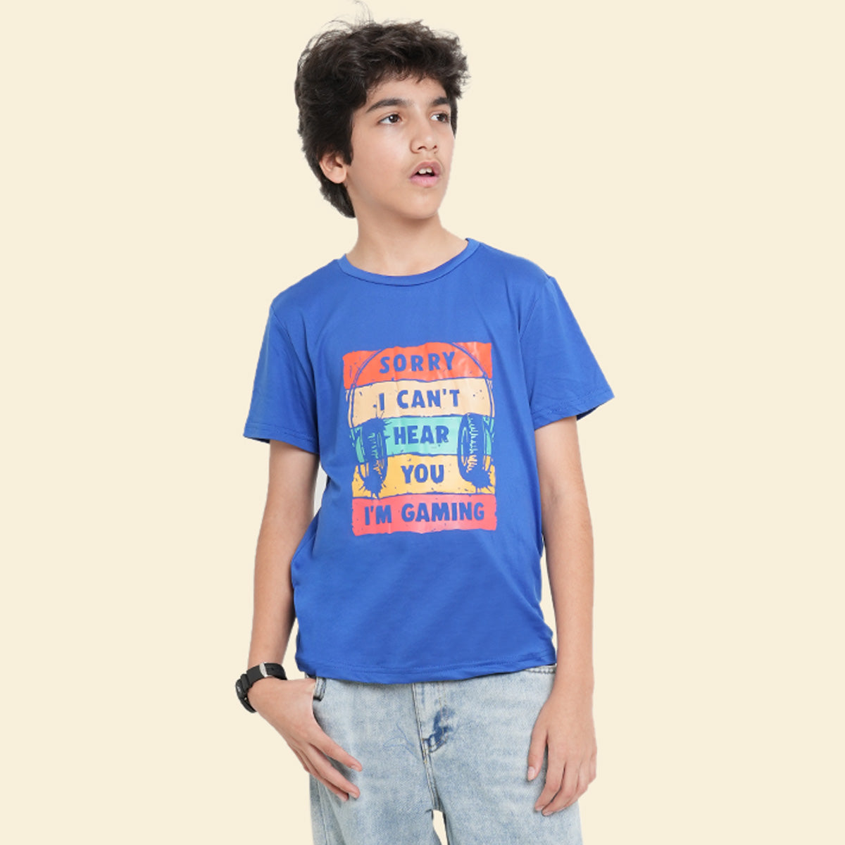 Boys Blue Headphone Graphic Short Sleeves T-Shirt Tshirts