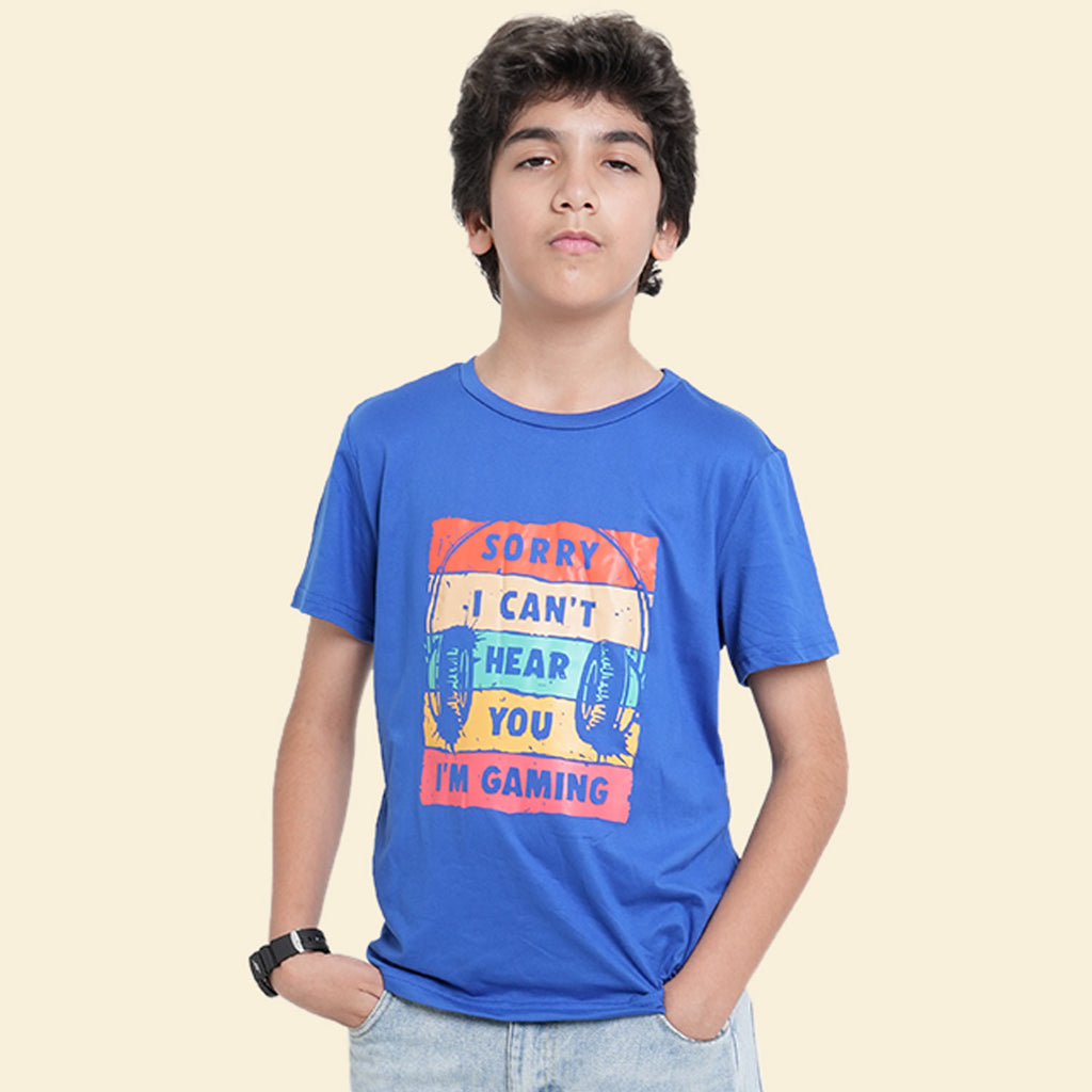 Boys Blue Headphone Graphic Short Sleeves T-Shirt Tshirts