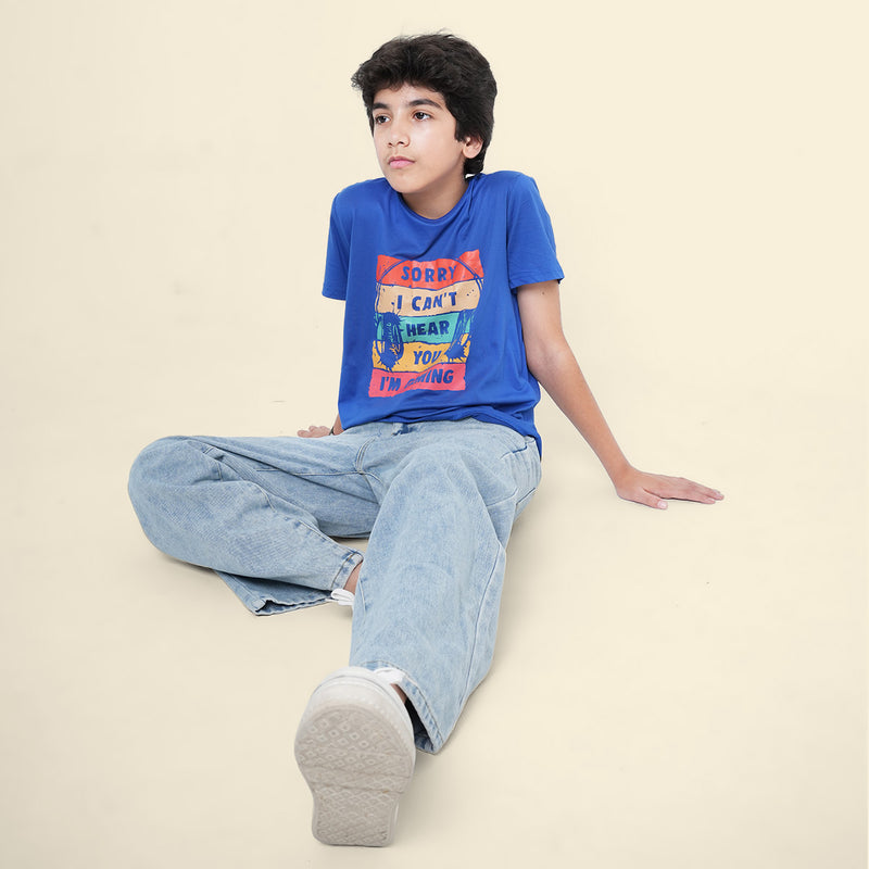 Boys Blue Headphone Graphic Short Sleeves T-Shirt Tshirts
