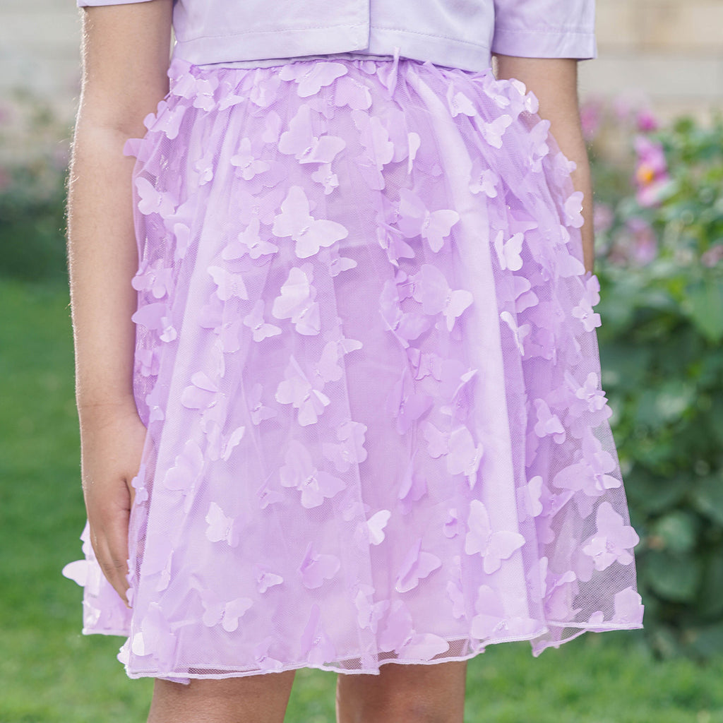 Girls Purple Short Sleeve Top With Butterfly Applique Sleeveless Dress Casual Dresses
