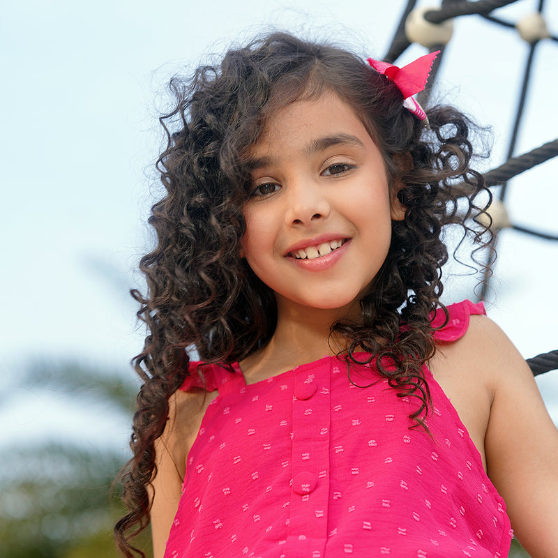 Girls Fuchsia Sleeveless Top With Heart Embroidery Denim Skirt Set 2 pc. Sets