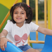 Girls White Short Sleeve Bow Print T-Shirt With Denim Shorts Set 2 pc. Sets