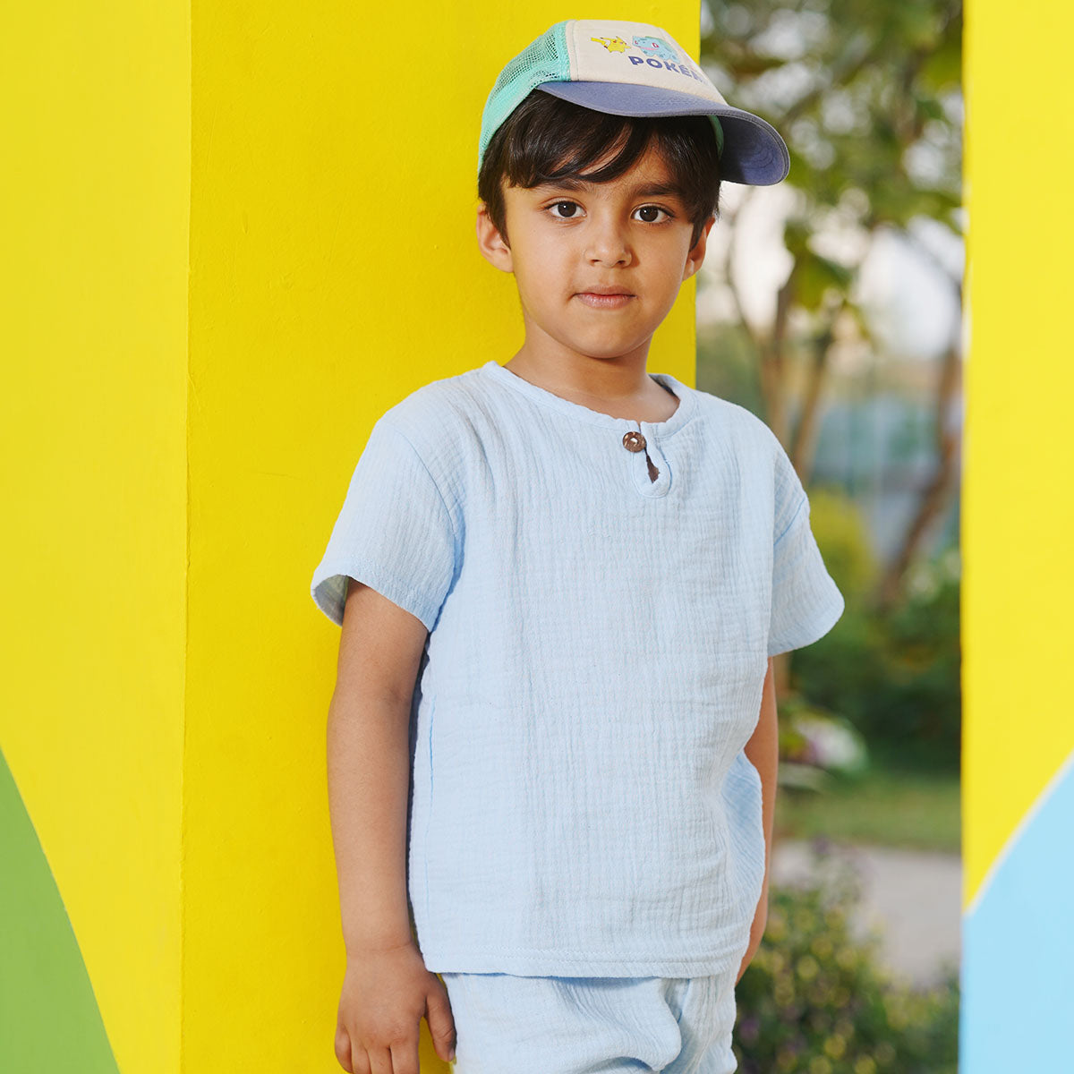 Boys Light Blue Top With Elasticated Shorts Sets