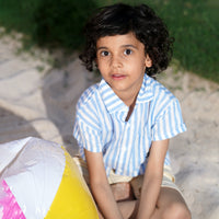 Boys Blue Stripes Short Sleeve Shirt With Elasticated Shorts Set 2 pc. Sets