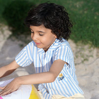 Boys Blue Stripes Short Sleeve Shirt With Elasticated Shorts Set 2 pc. Sets