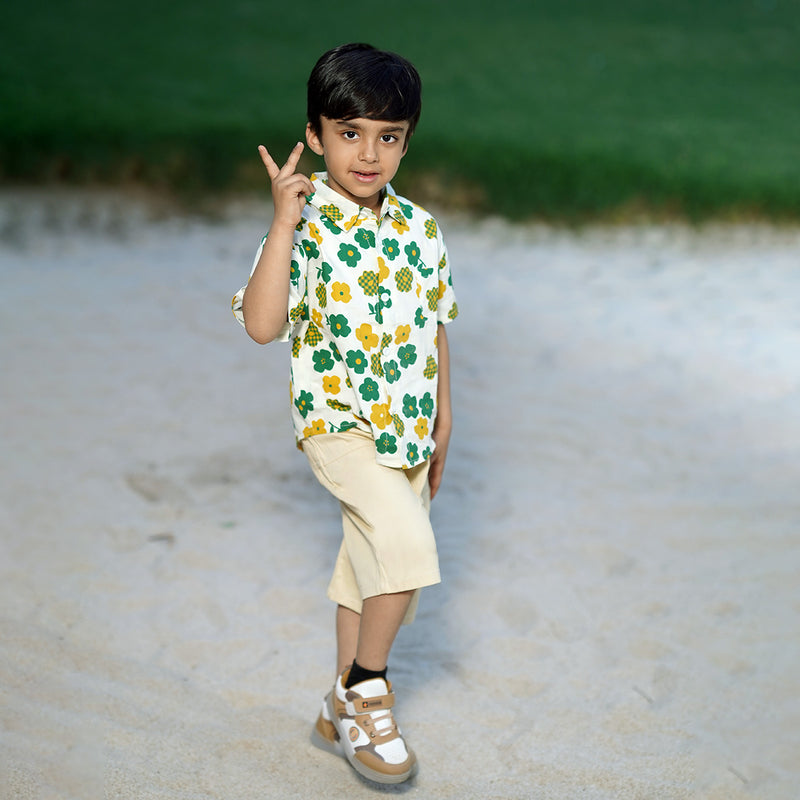 Boys Floral Print Shirt With Shorts Set Sets