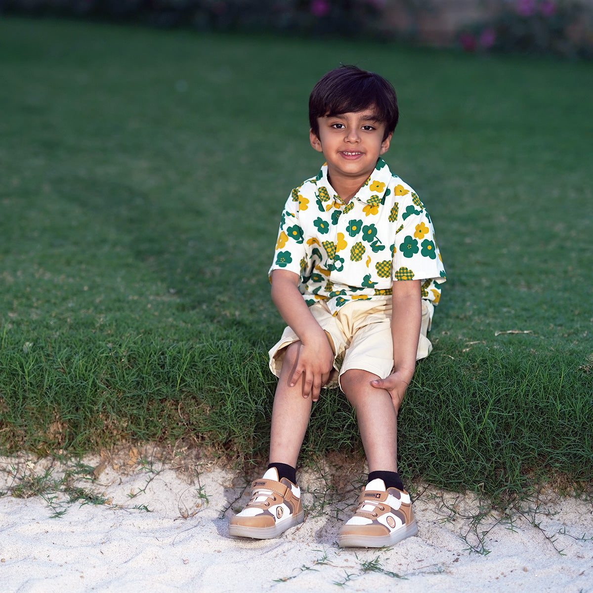 Boys Floral Print Shirt With Shorts Set Sets