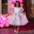 Girls White Floral Printed Knee Length Party Dress with Statement Back Bow Party Dresses White 3-4 Y