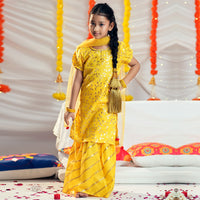 Girls Foil Print Kurta With Sharara & Dupatta Set Ethnicwear Girls