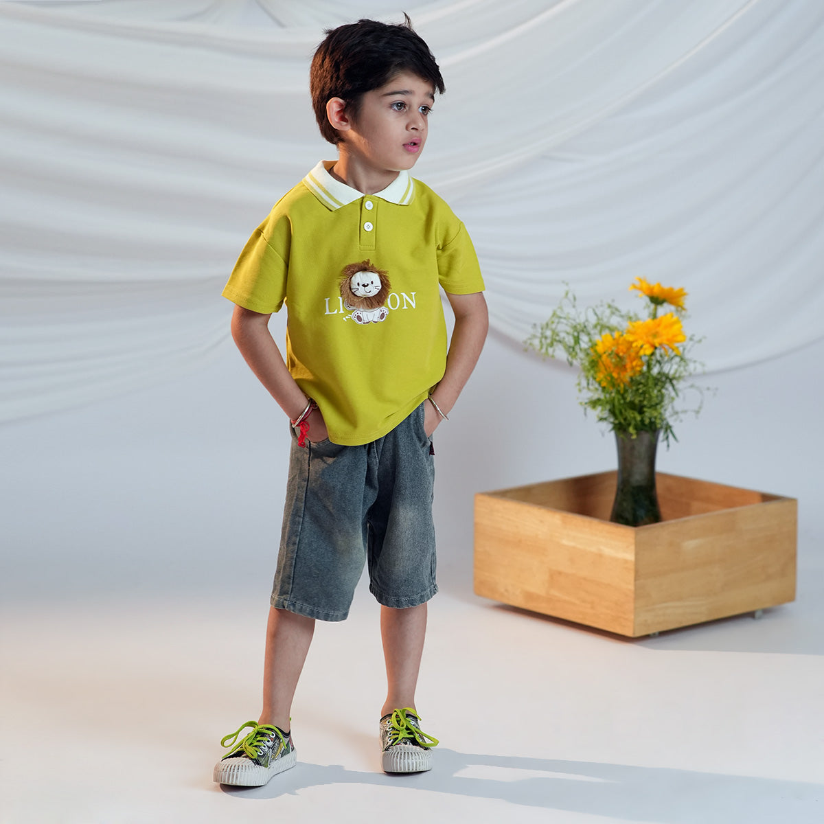 Boys Lion Applique Polo T-Shirt With Denim Shorts Set 2 pc. Sets