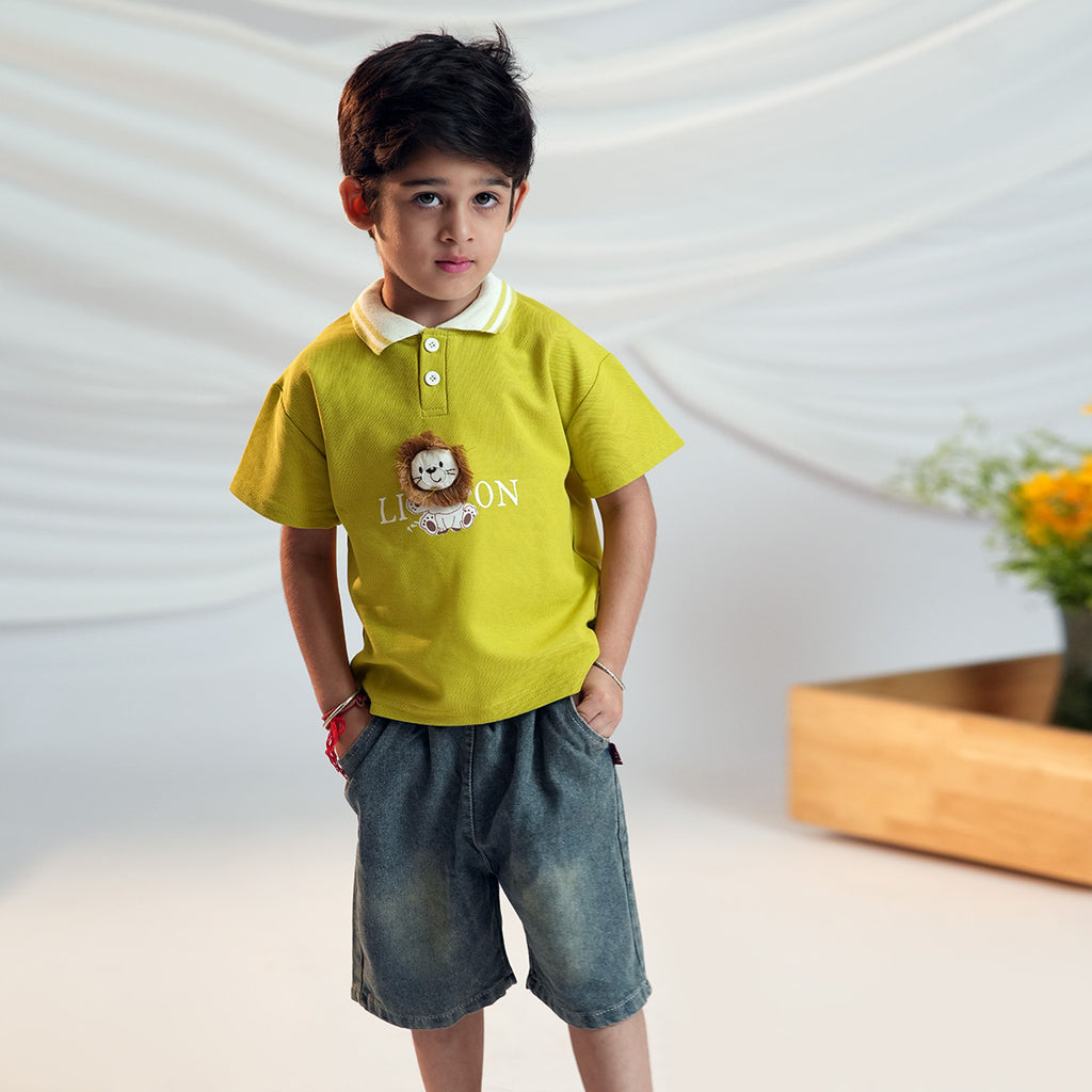 Boys Lion Applique Polo T-Shirt With Denim Shorts Set 2 pc. Sets