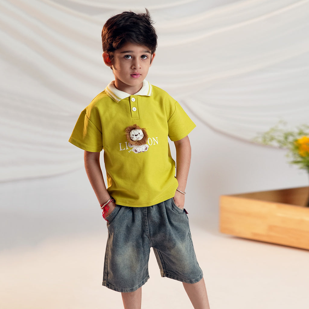 Boys Lion Applique Polo T-Shirt With Denim Shorts Set 2 pc. Sets