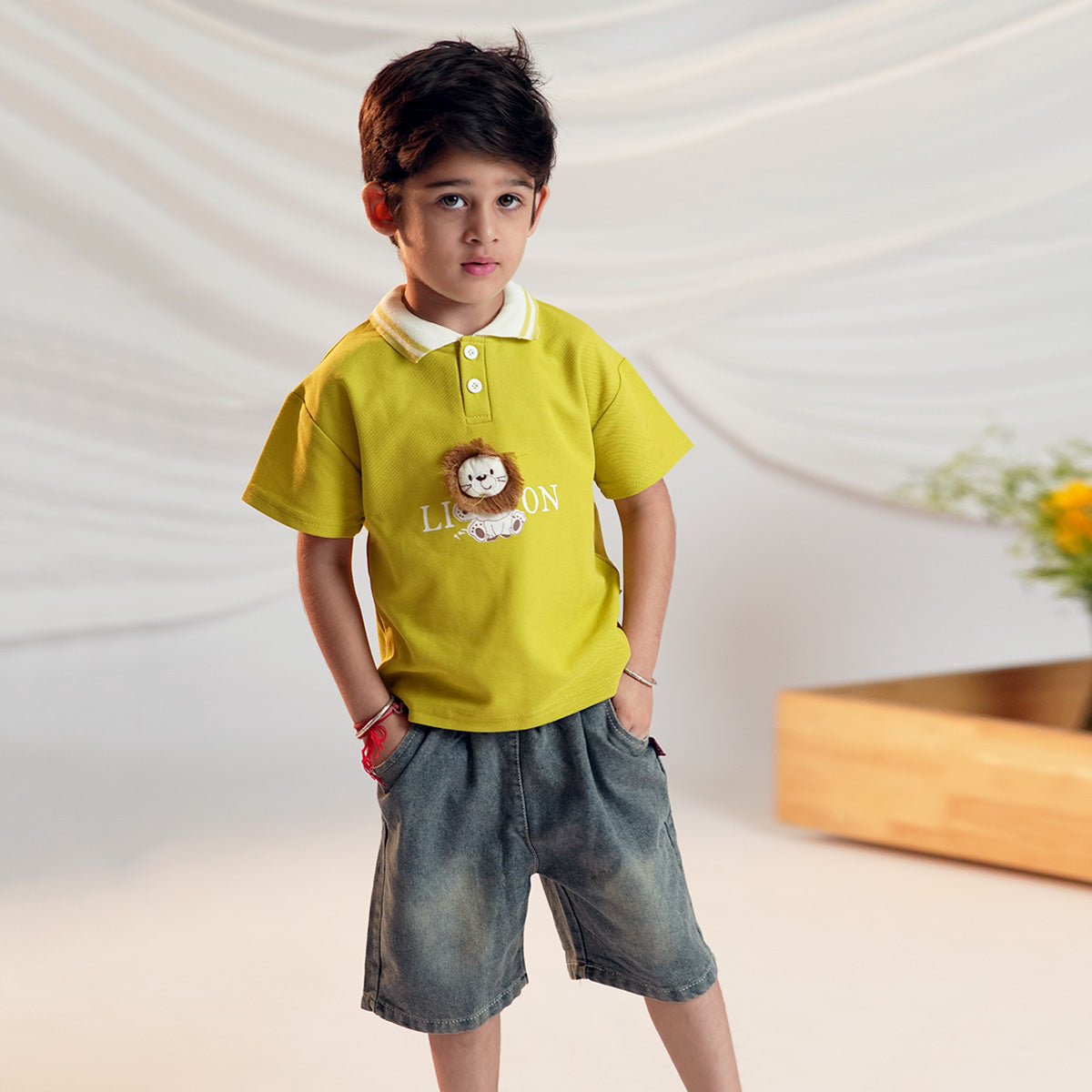 Boys Lion Applique Polo T-Shirt With Denim Shorts Set 2 pc. Sets