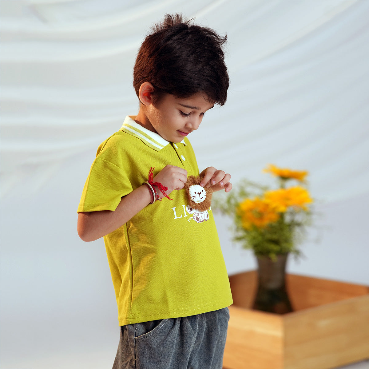 Boys Lion Applique Polo T-Shirt With Denim Shorts Set 2 pc. Sets