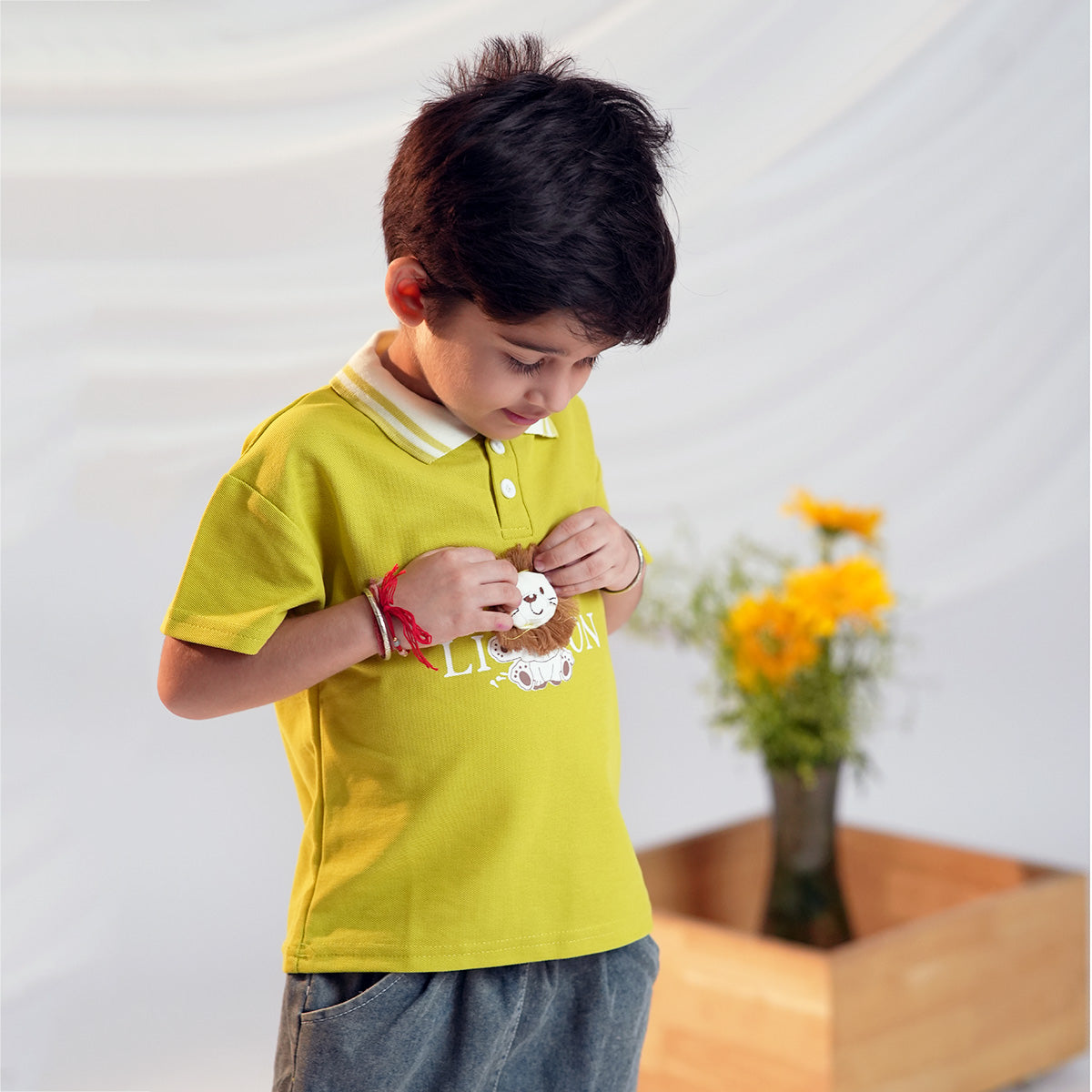 Boys Lion Applique Polo T-Shirt With Denim Shorts Set 2 pc. Sets
