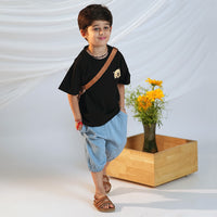 Boys Black Short Sleeves T-Shirt With Denim Pants And Sling Bag Set 3 pc. Sets