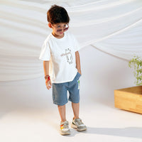 Boys Short Sleeve Graphic White T-Shirt With Denim Shorts Set Sets