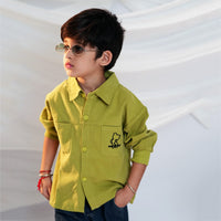 Boys Green Long Sleeves Shirt With Distress Denim Jeans Set Sets
