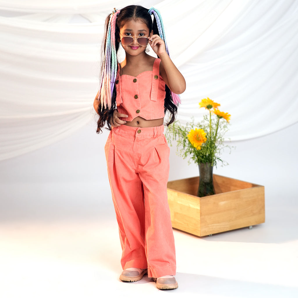 Girls Sleeveless Denim Top With Denim Straight Leg Pants Set 2 pc. Sets Pink 4-5 Y