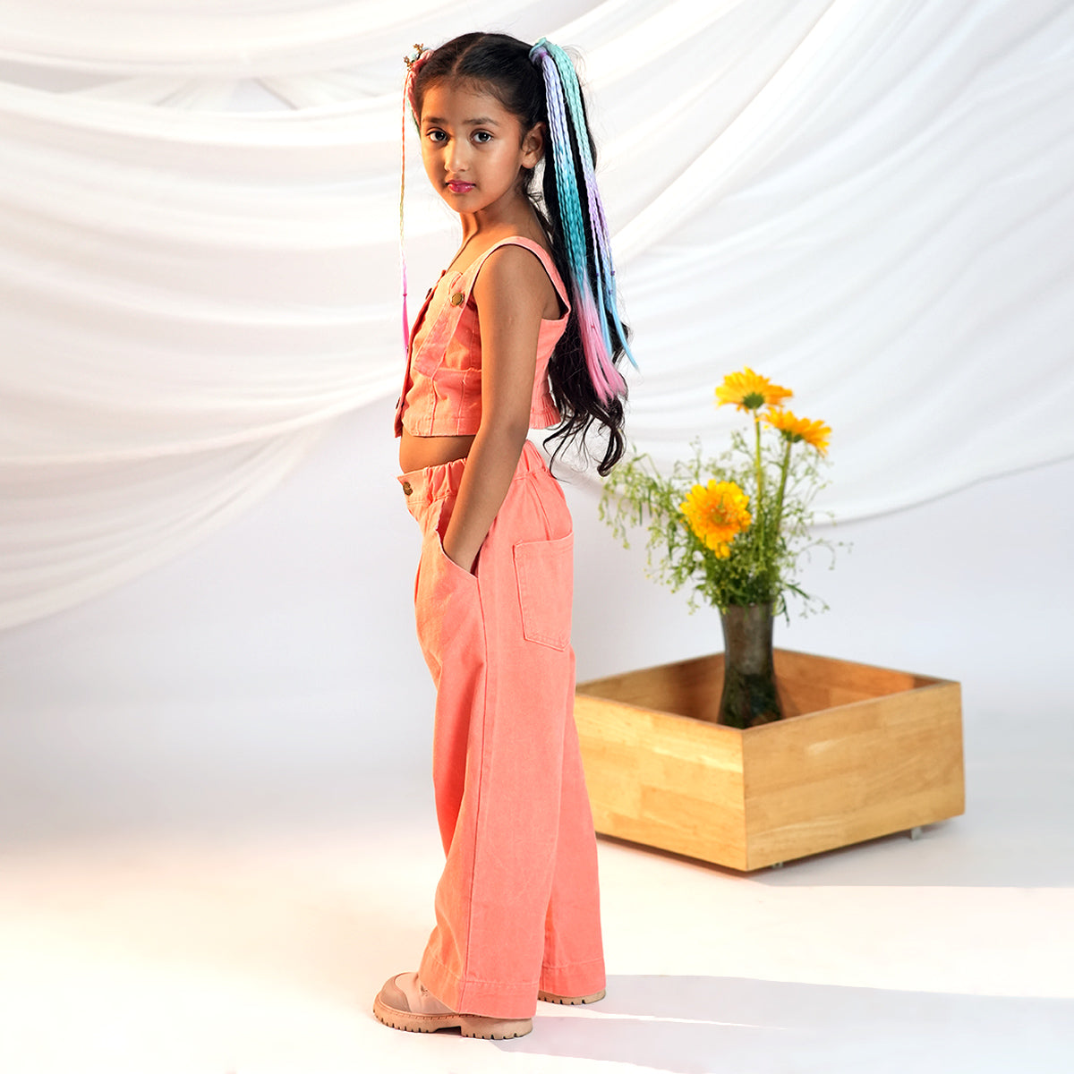 Girls Sleeveless Denim Top With Denim Straight Leg Pants Set 2 pc. Sets