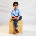 Boys Car Printed Long Sleeve Shirt With Denim Pant Set Sets Light Blue 1-2 Y
