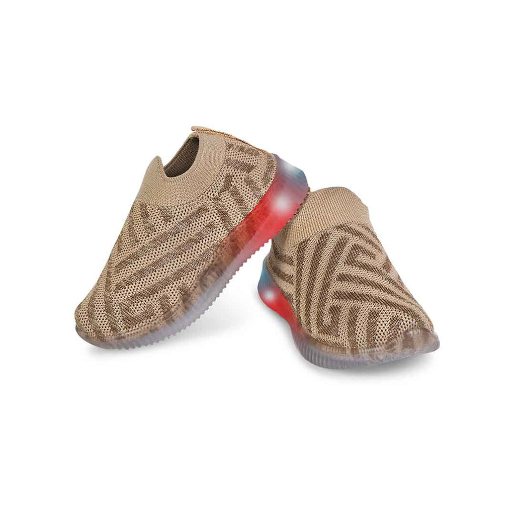 Kids Unisex Lightweight Slip-On Sneakers With LED Lights Footwear Beige 2-2.5 Y 