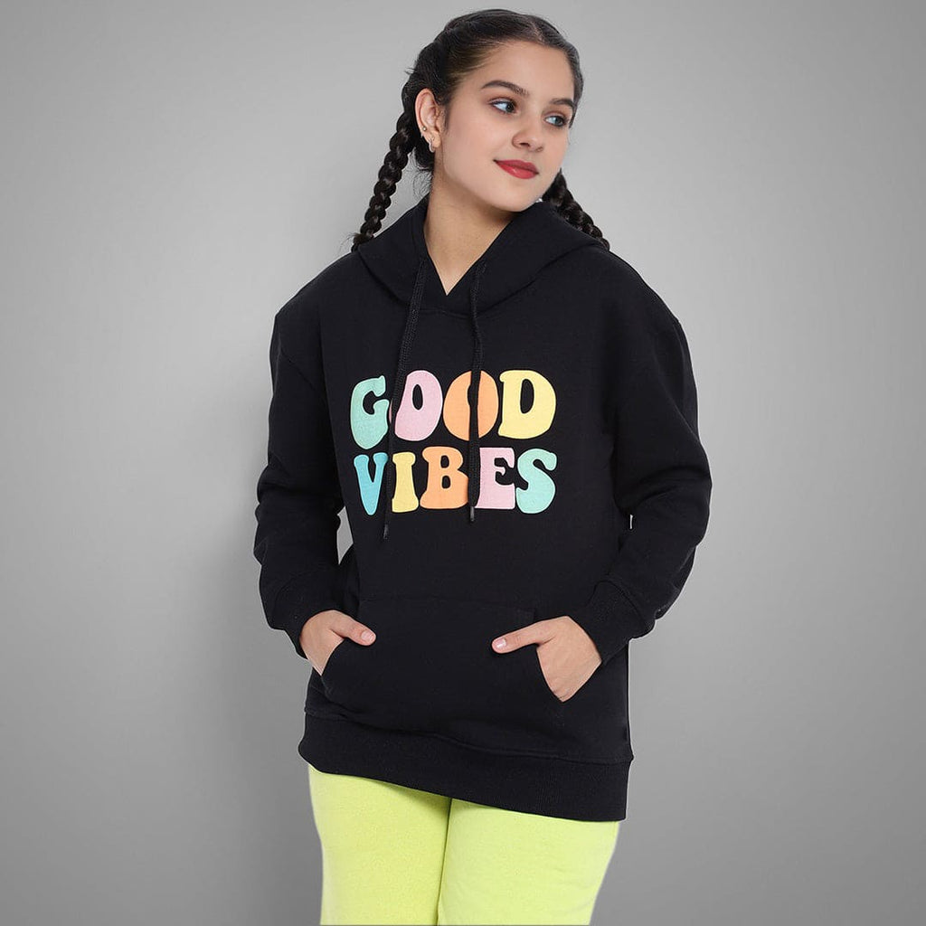Girls Printed Full Sleeves Hooded  Sweatshirt