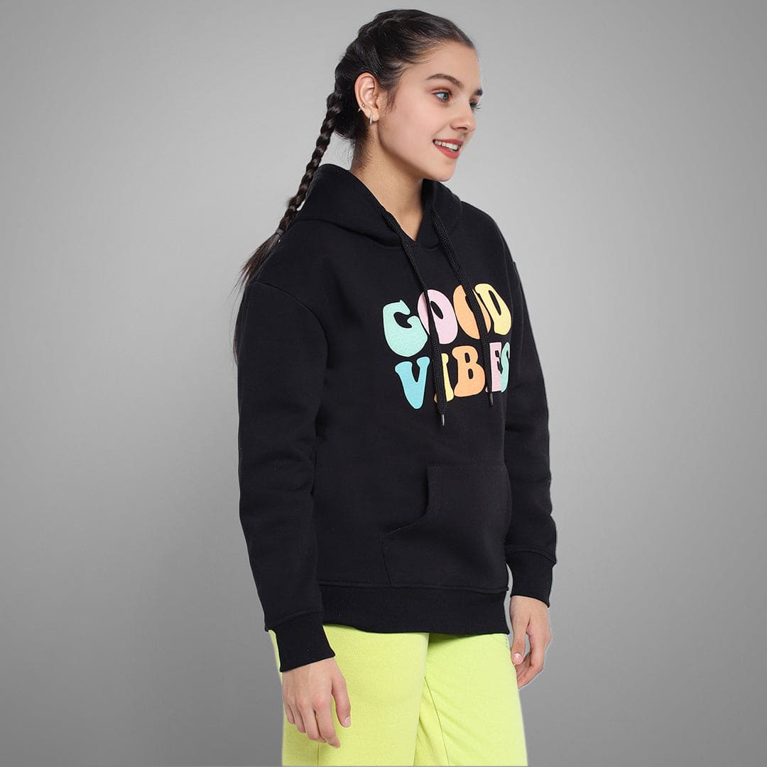 Girls Printed Full Sleeves Hooded  Sweatshirt Sweatshirts & Hoodies   