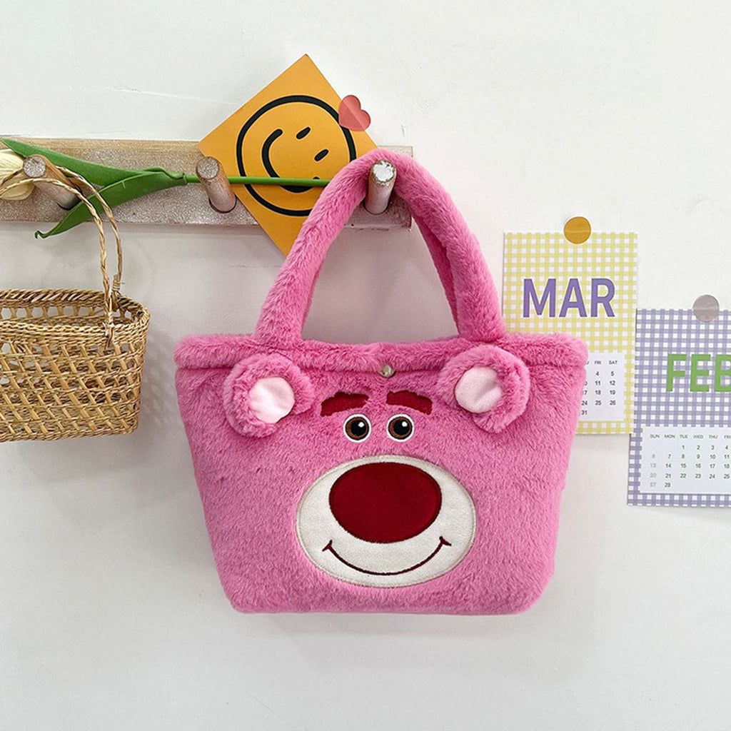 Girls Fur Fabric Hand Bag With Embroidery And Ear Accessories Fuchsia Onesize 