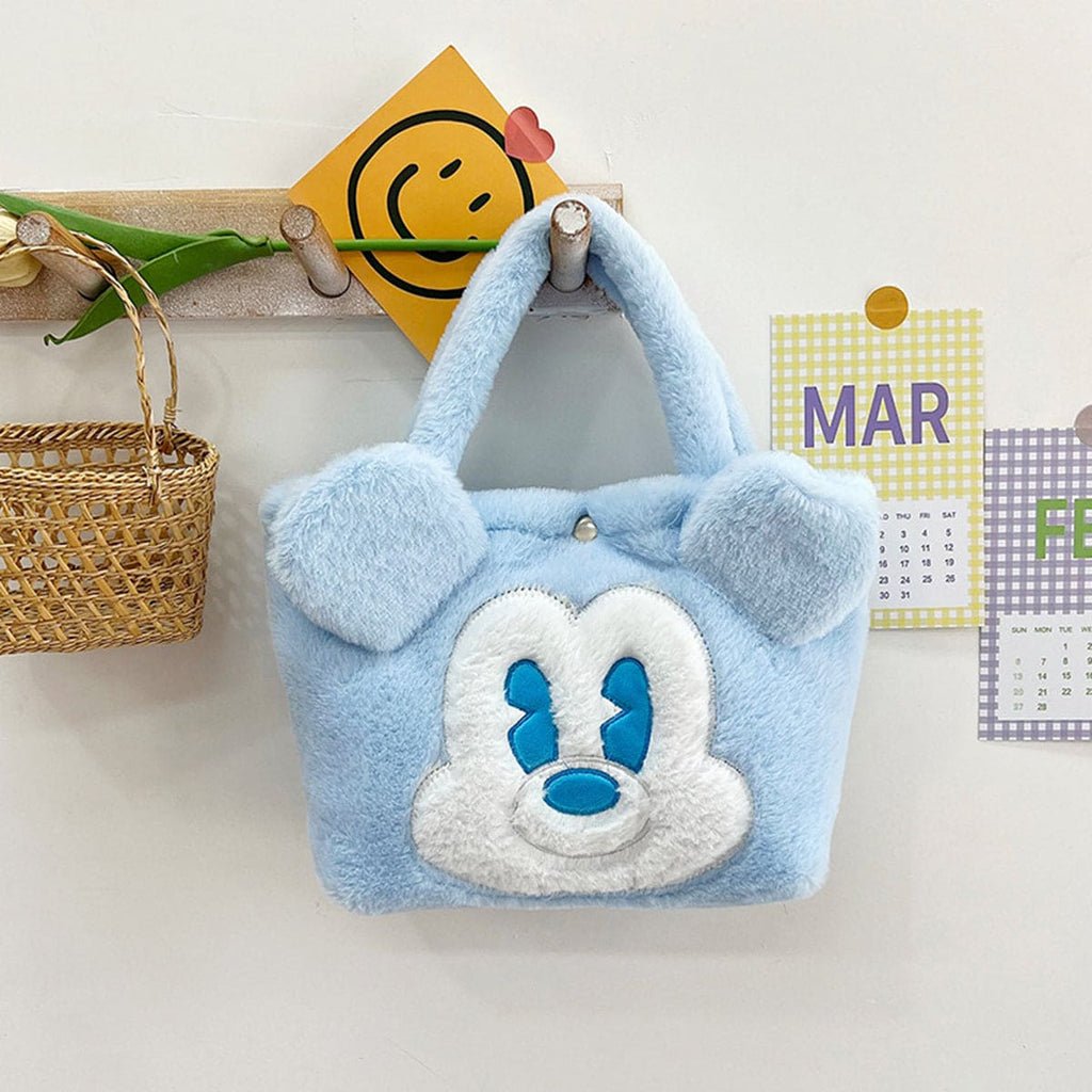 Girls Fur Fabric Hand Bag With Embroidery And Ear Accessories Blue Onesize 