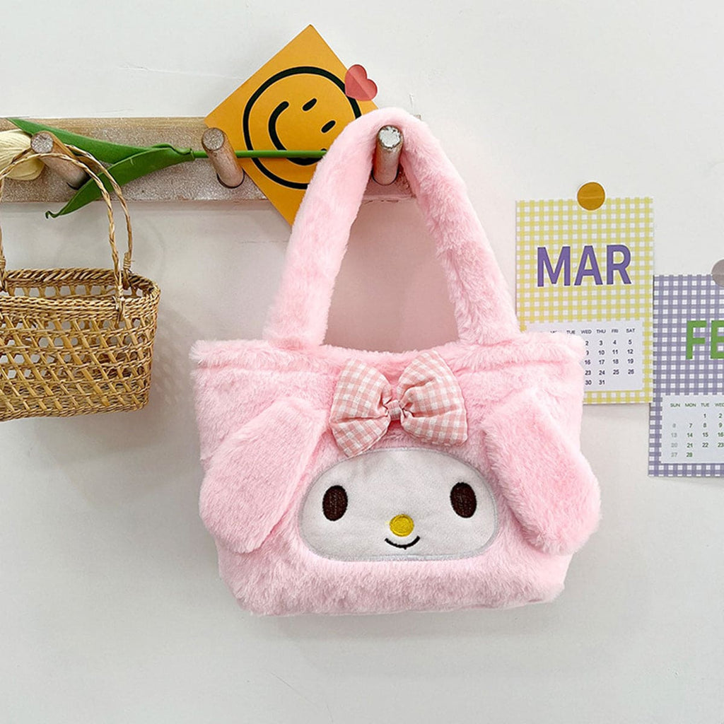 Girls Fur Fabric Hand Bag With Embroidery And Ear Accessories Pink Onesize 