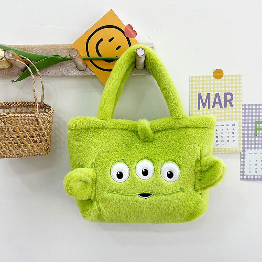 Girls Fur Fabric Hand Bag With Embroidery And Ear Accessories Green Onesize 