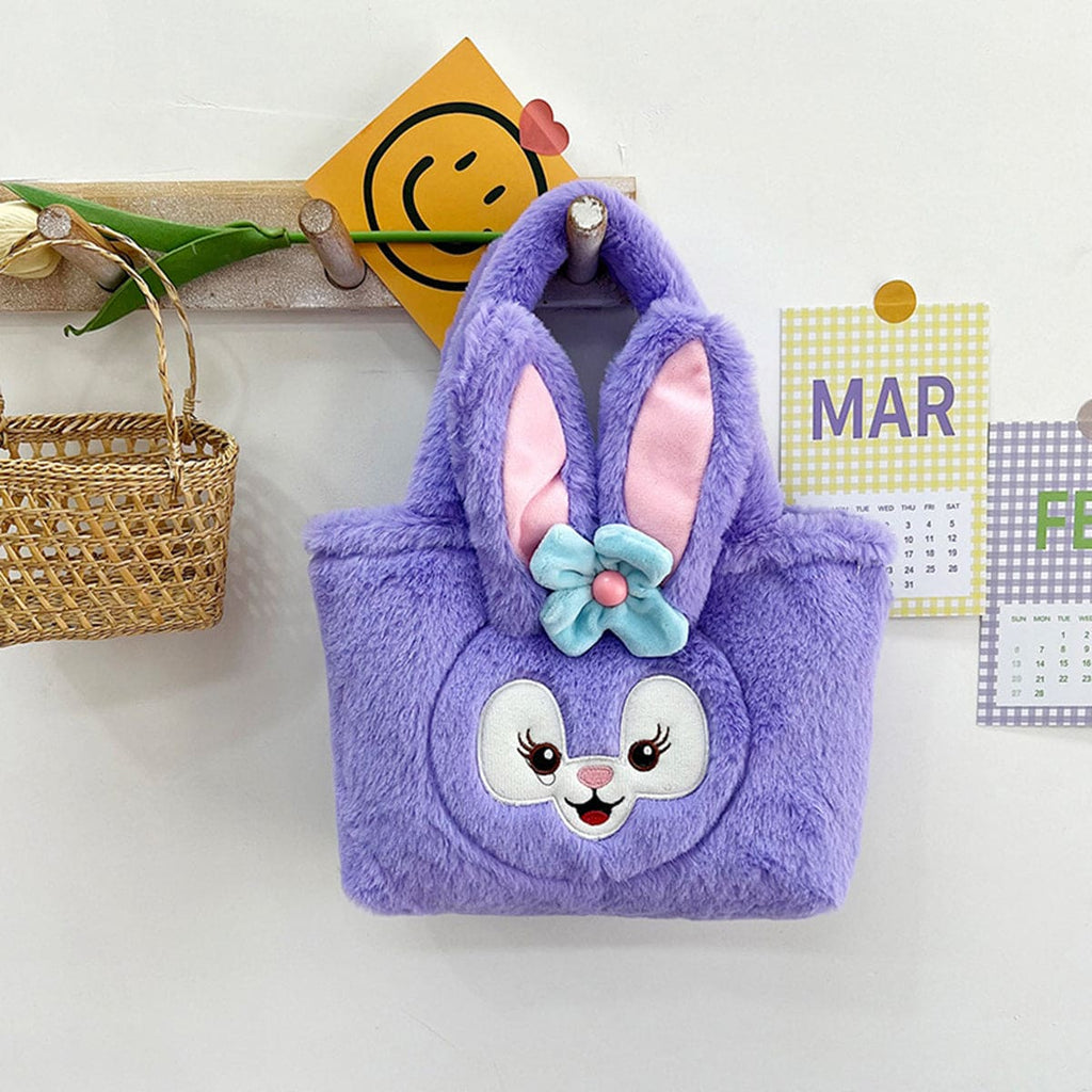 Girls Fur Fabric Hand Bag With Embroidery And Ear Accessories Purple Onesize 