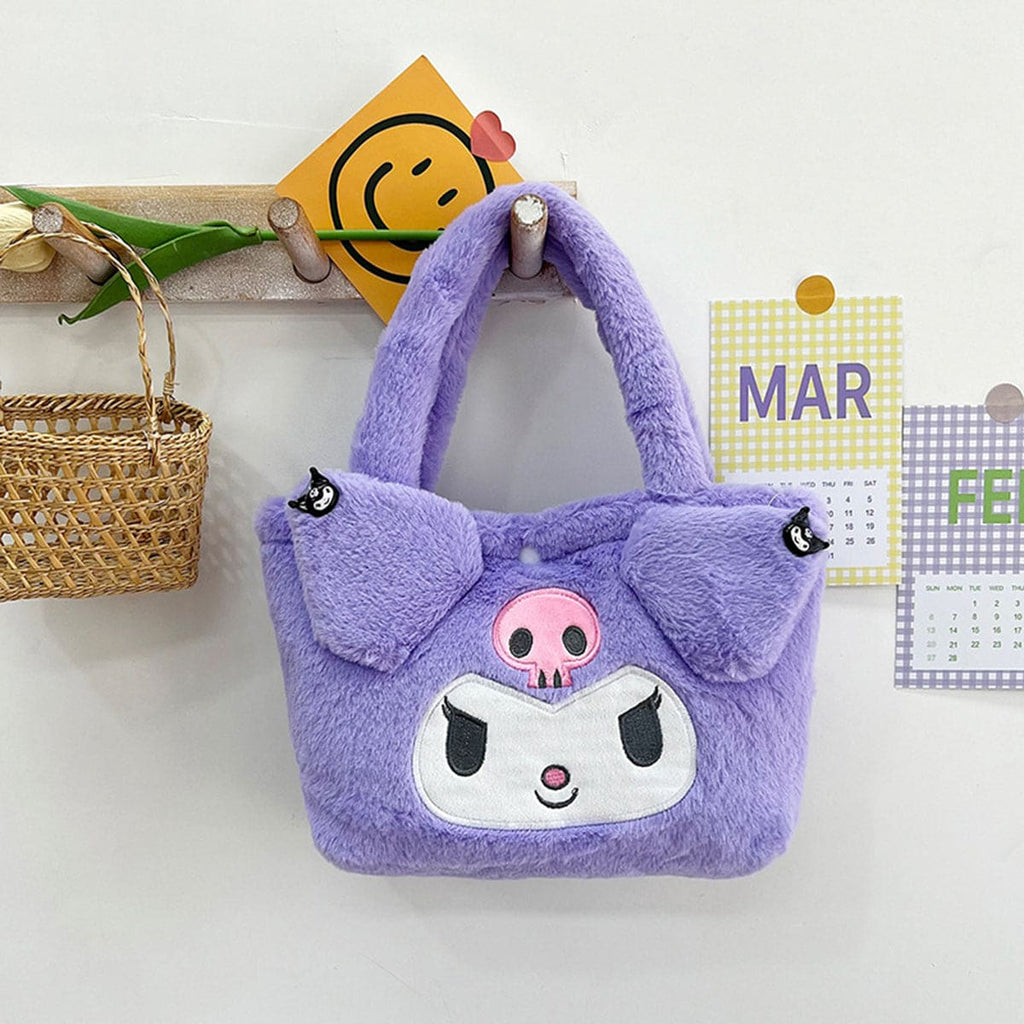 Girls Fur Fabric Hand Bag With Embroidery And Ear Accessories Purple Onesize 