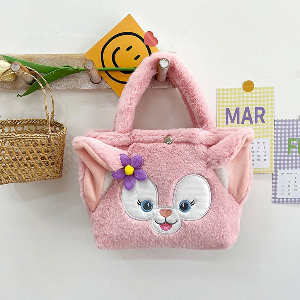 Girls Fur Fabric Hand Bag With Embroidery And Ear Accessories Pink Onesize 