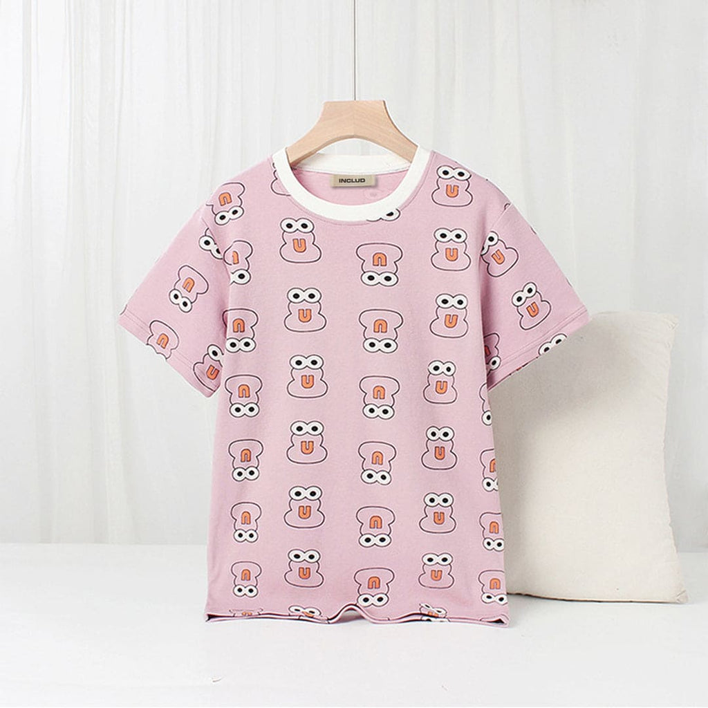 Girls Printed Short Sleeves T-Shirt Tshirts Pink 2-3 Y 