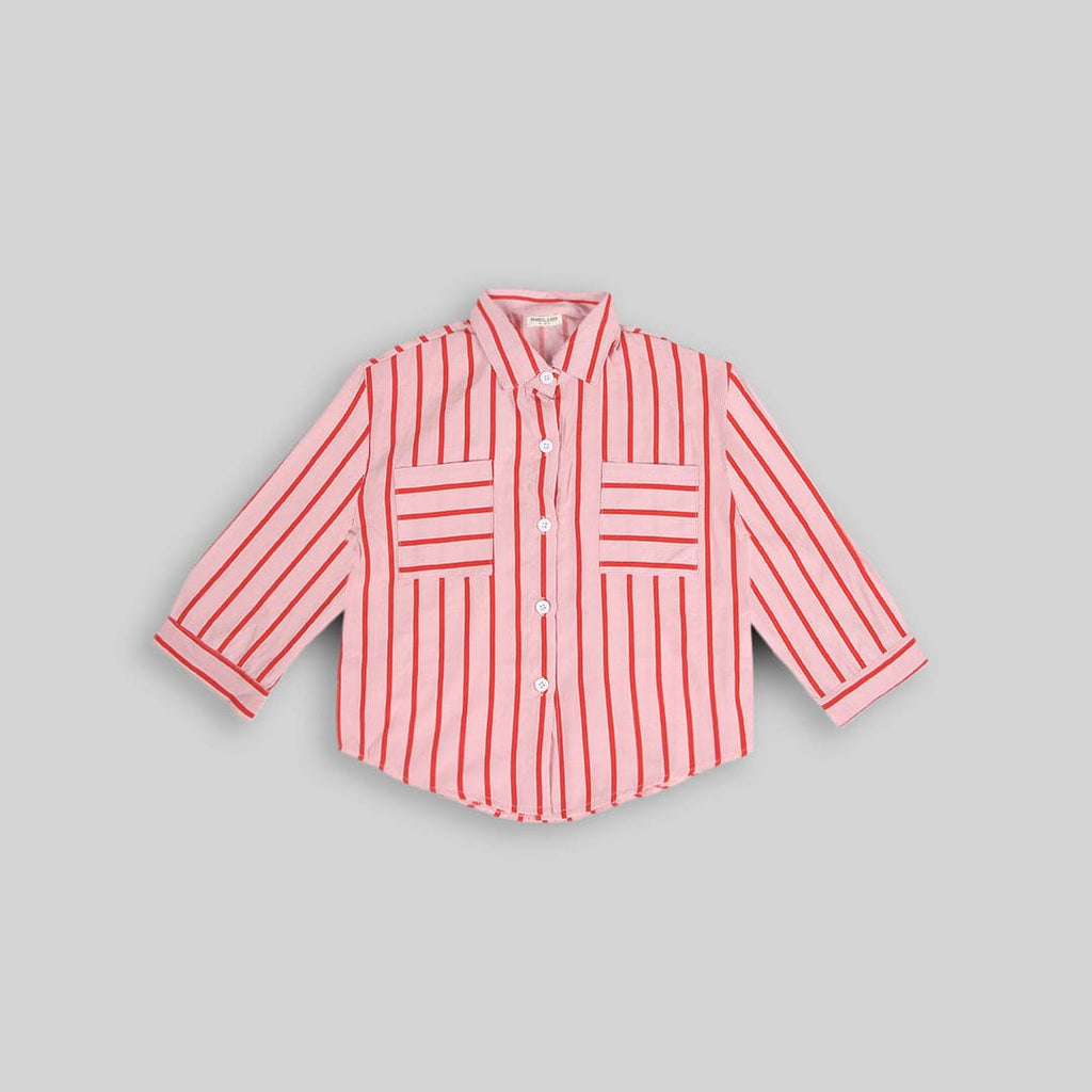 Girls Long Sleeve Stripes Shirt With Sleeveless Top & Denim Shorts Sets   