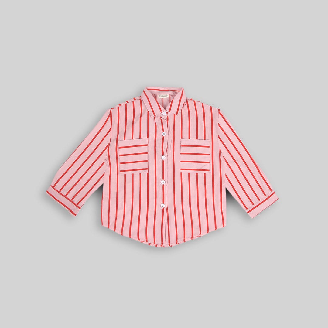 Girls Long Sleeve Stripes Shirt With Sleeveless Top & Denim Shorts Sets   