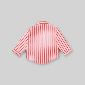 Girls Long Sleeve Stripes Shirt With Sleeveless Top & Denim Shorts Sets   