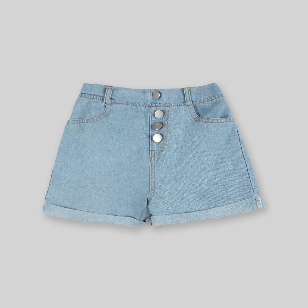 Girls Long Sleeve Stripes Shirt With Sleeveless Top & Denim Shorts Sets   