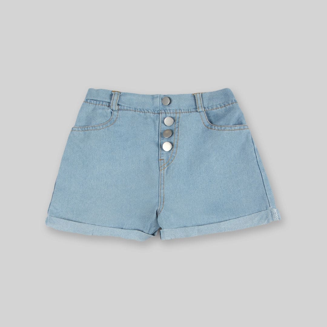 Girls Long Sleeve Stripes Shirt With Sleeveless Top & Denim Shorts Sets   