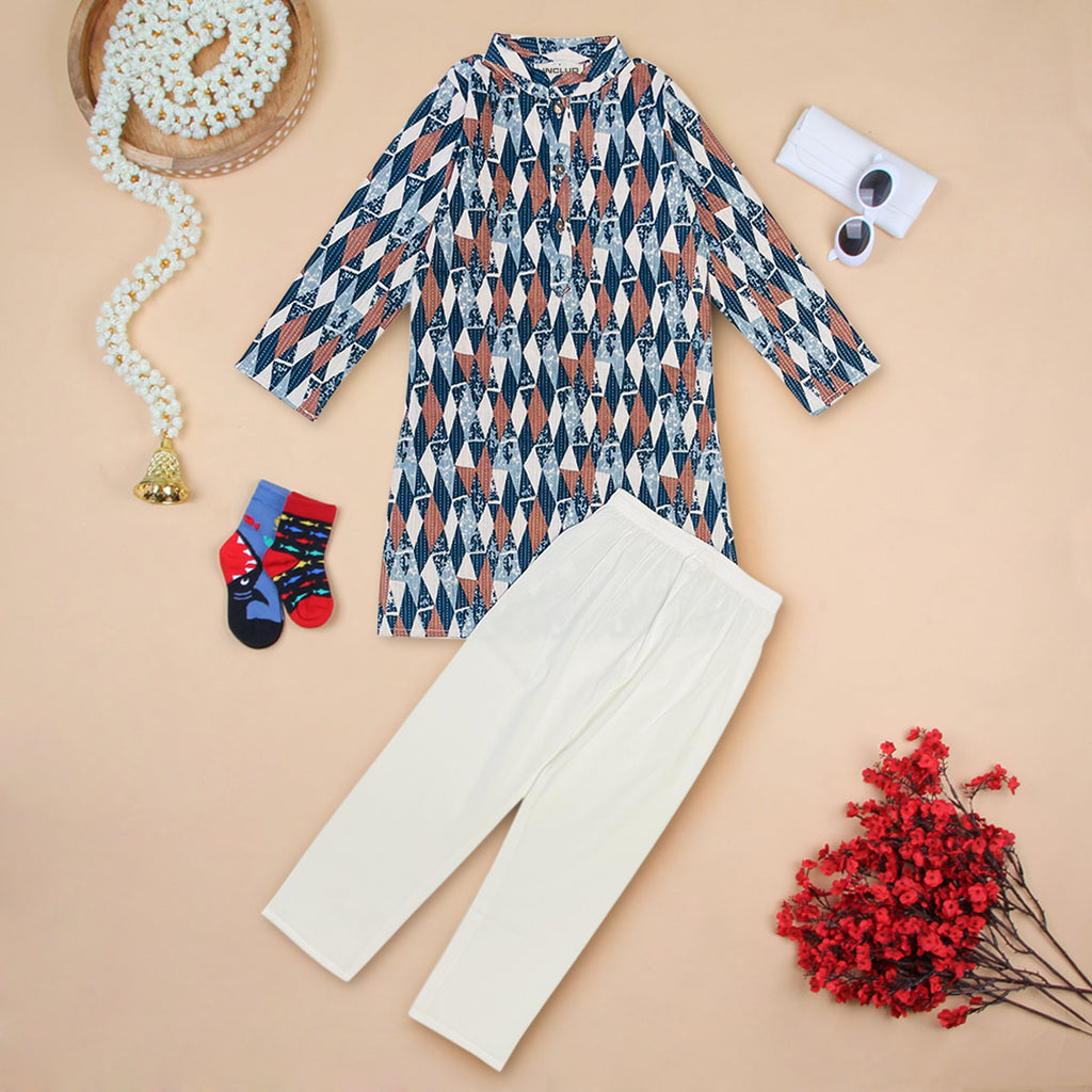 Boys Blue Printed Kurta Set Ethnic Gift Hamper Ethnicwear Boys