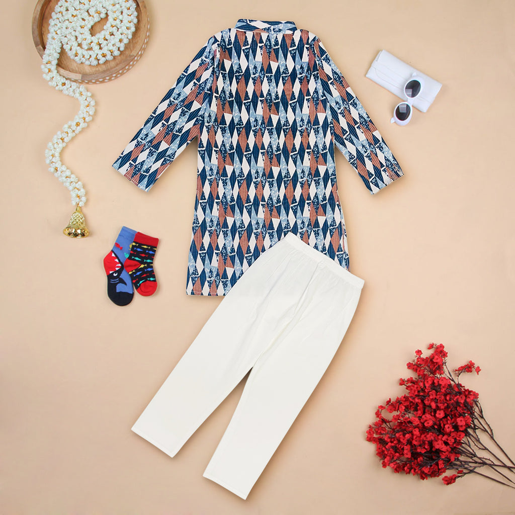 Boys Blue Printed Kurta Set Ethnic Gift Hamper Ethnicwear Boys