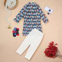 Boys Blue Printed Kurta Set Ethnic Gift Hamper Ethnicwear Boys